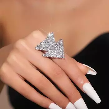 Кольцо с геометрическим треугольником и кристаллами, темпераментное, блестящее, открывающееся, регулируемое, свадебное, ювелирное изделие для рук