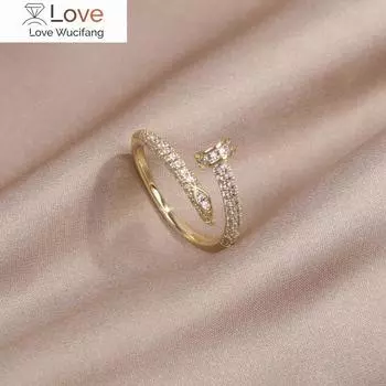 Кольцо с геометрическим узором и покрытием из настоящего золота 14 карат, цирконием класса ААА, элегантное женское повседневное рабочее кольцо с регулируемым отверстием Resizable белый