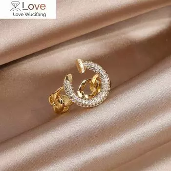 Кольцо с геометрией из циркония 14 карат, элегантное, регулируемое, для открытия свадебной вечеринки Resizable белый