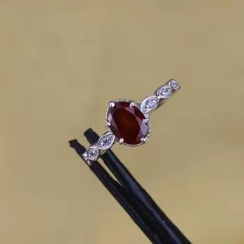 Кольцо с гессонитовым гранатом Кольцо с оранжевым камнем Кольцо из стерлингового серебра 925 пробы Кольцо с драгоценным камнем Кольцо ручной работы Обручальное кольцо Кольцо с овальным камнем Подарок для нее 6 красный