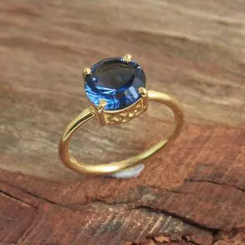 Кольцо с голубым цирконом, желтым золотом, 100% стерлингового серебра 925 пробы, ювелирные изделия ручной работы 5 жёлтый/золотой