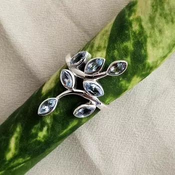 Кольцо с голубым топазом, эффектное кольцо, серебро 925 пробы, серебряные украшения, украшения ручной работы 5 синий