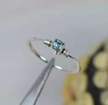 Кольцо с голубым топазом, цельное серебряное кольцо 925 пробы, кольцо ручной работы, кольцо в стиле бохо, подарок для нее 6