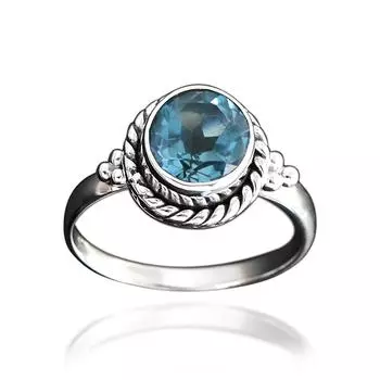 Кольцо с голубым топазом, дизайнерское кольцо ручной работы, распродажа ко Дню благодарения, кольцо из чистого серебра 925 пробы, женское кольцо 6