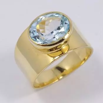 Кольцо с голубым топазом, кольцо из желтого золота, дизайнерское кольцо ручной работы, эффектное кольцо, кольцо для свадебного подарка, кольцо из чистого серебра 925 пробы 6