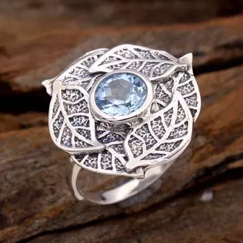 Кольцо с голубым топазом, Подарки для нее, Серебряное кольцо с подвеской, Ювелирные изделия с драгоценными камнями, Серебряные украшения, Цветочное кольцо, 4 синий
