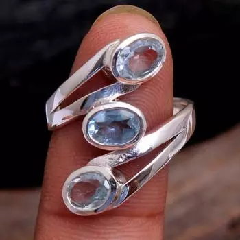 Кольцо с голубым топазом, ювелирные изделия с драгоценными камнями, массивные ювелирные изделия, ювелирные изделия ручной работы, серебряное кольцо 4 синий