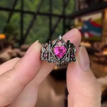 Кольцо с готической короной и сердечком в виде креста для женщин и мужчин, винтажное нестандартное регулируемое кольцо для вечеринок, ювелирные изделия, аксессуары 1pc