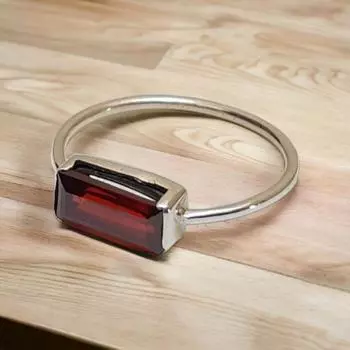 Кольцо с гранатом-багетом, ювелирные изделия ручной работы, кольцо из стерлингового серебра 925 пробы, минималистичные кольца с драгоценными камнями 4 серебряный