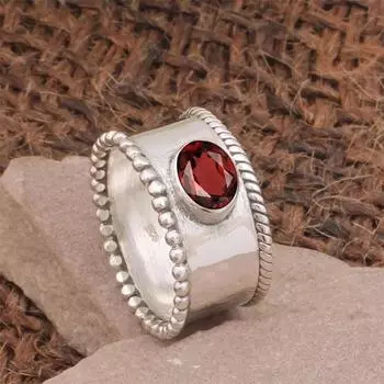 Кольцо с гранатом и драгоценным камнем, твердое серебро 925 пробы, кольцо в стиле бохо, кольцо-спиннер, кольцо, ювелирное кольцо ручной работы для женщин, вечерние кольца 6