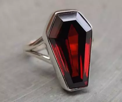 Кольцо с гранатом, кольцо для гроба, кольцо из чистого серебра 925 пробы, ювелирные изделия ручной работы, кольцо с красным драгоценным камнем, подарок для нее, кольцо обещания 4