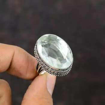 Кольцо с граненым белым топазом Уникальное кольцо с драгоценным камнем Кольцо из стерлингового серебра 925 пробы Стильные ювелирные изделия ручной работы Винтажное кольцо для подарка Доступно в размере кольца 6