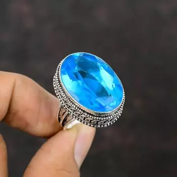 Кольцо с граненым швейцарским синим топазом. Ювелирные изделия из драгоценного камня одного качества. Кольцо из стерлингового серебра 925 пробы. Винтажное кольцо ручной работы для подарков, доступно в размерах кольца. 6