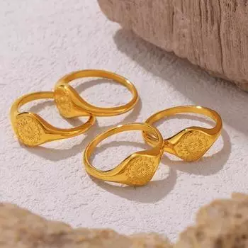 Кольцо с гравировкой в виде солнца и ветра, простое ретро-дизайн, титановая сталь, покрытая 18-каратным золотом 5