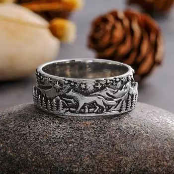 Кольцо с гравировкой волка для мужчин и женщин, кольцо с волком в стиле скандинавского викинга, винтажное кольцо в стиле панк, байкера, коктейльное кольцо с головой волка, ювелирные изделия US 7