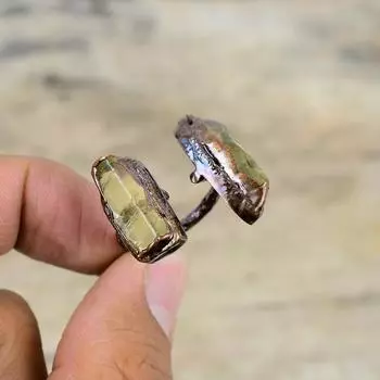 Кольцо с грубым драгоценным камнем из цитрина, медное кольцо, изготовленное гальваническим способом, регулируемое кольцо, ювелирные изделия ручной работы, кольцо последнего дизайна, ювелирное изделие, изготовленное гальваническим способом, подарок для нее