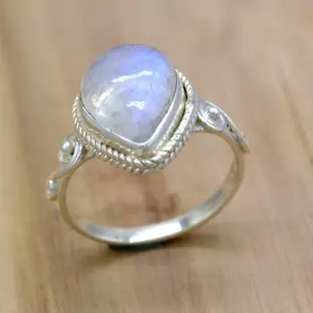 Кольцо с грушей из стерлингового серебра 925 пробы с лунным камнем, ювелирные изделия из натурального драгоценного камня 4 белый