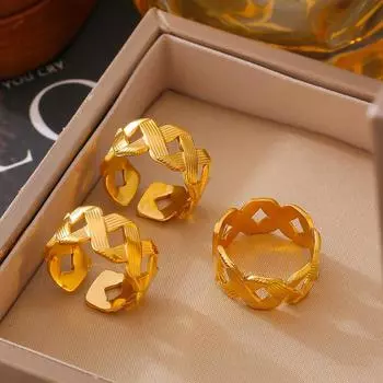 Кольцо с холодной и простой текстурой обмотки, титановая сталь, покрытая золотом 18 карат, персонализированное открывающееся регулируемое женское кольцо No. 7