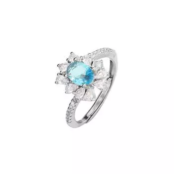 Кольцо с имитацией морского голубого топаза, роскошная замена, прямая трансляция с товарами, яркое, полное бриллиантов, кольцо с синим цветком, женское Adjustable Opening