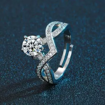 Кольцо с имитацией муассанита для женщин в форме короны - классика корейской моды gold, one carat, Adjustable opening белый