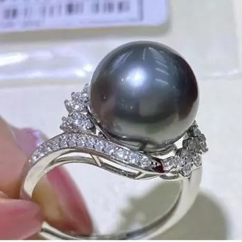 Кольцо с имитацией натурального таитянского черного жемчуга с покрытием из морской воды и бриллиантов 18 карат, круглое, прочное, легкое, элегантное женское кольцо opening adjustable