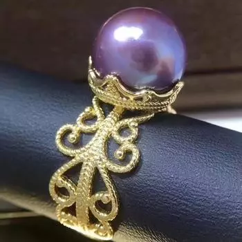 Кольцо с имитацией пресноводного жемчуга Edison Demon Purple Real Pearl Ring круглое и натуральное, с сильным светом, крупные частицы 12-13 мм для женщин opening adjustable