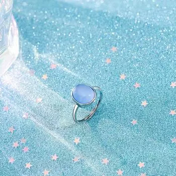 Кольцо с имитацией синего халцедона, женское, простое, с нишевым дизайном, кольцо с элементом чувств, регулируемое по размеру