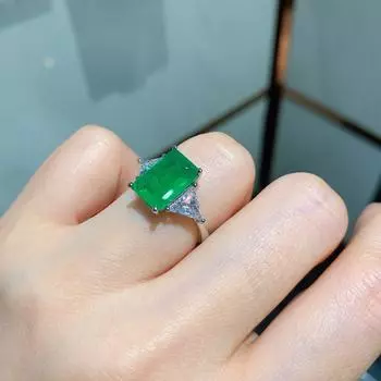 Кольцо с имитацией темперамента Параиба, женское, прямоугольное, с изумрудом и цирконом, модное кольцо