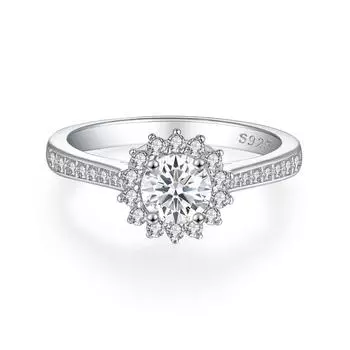 Кольцо с индивидуальным дизайном из стерлингового серебра S925 с женским подсолнухом US size 5 # белого золота