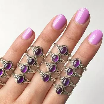 Кольцо с инициальным камнем • Кольцо с буквой от Sunrise • Кольцо для матери • Подарки на день рождения • Подарки подружкам невесты Free Size (5 Pcs ) фиолетовый