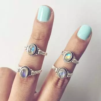 Кольцо с инициальным камнем • Кольцо с буквой от Sunrise • Кольцо для матери • Подарки на день рождения • Подарки подружкам невесты Free Size (5 Pcs ) белый