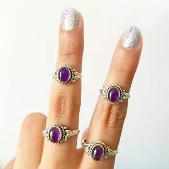 Кольцо с инициальным камнем • Кольцо с буквой от Sunrise • Кольцо для матери • Подарки на день рождения • Подарки подружкам невесты Free Size (5 Pcs ) фиолетовый