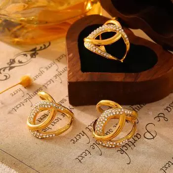 Кольцо с инкрустацией из циркона в виде двойной буквы C, женское, легкое, роскошное, из титановой стали, покрытое настоящим золотом 18 карат, кольцо на указательный палец No. 6