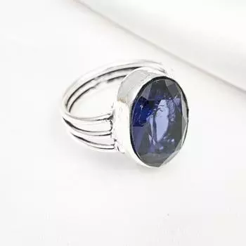 Кольцо с иолитом, кольцо из чистого серебра 925 пробы, ювелирные изделия ручной работы с драгоценными камнями, подарки для жены, абсолютно новое кольцо 4 синий