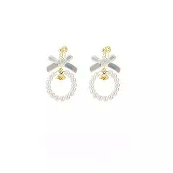 Кольцо с искусственным жемчугом и бантом, серьги для пирсинга ушей, модные преувеличенные серьги с москитной сеткой, зажим для ушей, роскошные женские серьги