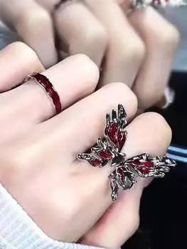 Кольцо с изображением бабочки, женское, модное, милое, крутое, горячее, нейтральное, уникальное, на указательный палец One Size красный