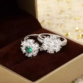 Кольцо с изумрудным цветком, женское, нишевое, премиум-класса, легкое, роскошное, цветочное кольцо, серебро 925 пробы No. 6 белый