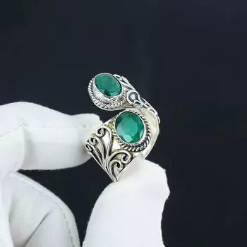 Кольцо с изумрудом, регулируемое, из стерлингового серебра 925 пробы — подходит для размеров США от 6 до 10 — антикварные ювелирные кольца ручной работы в стиле бохо для женщин и мужчин, подарки на День святого Валентина Adjustable зелёный