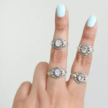 Кольцо с камнем-багетом на пять пальцев от Sunrise Jewelrs • Подарок лучшему другу • Подарок на годовщину • Регулируемое персонализированное кольцо с драгоценным камнем • Free Size (5 Pcs) белый