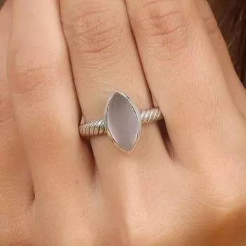 Кольцо с камнем маркизы из розового кварца, дизайнерское кольцо ручной работы, эффектное кольцо, кольцо с драгоценным камнем, серебро 925 пробы 6