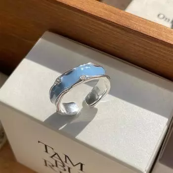 Кольцо с каплей синего масла из стерлингового серебра 925 пробы, изысканное женское кольцо класса люкс, универсальное кольцо на указательный палец на осень и зиму opening adjustable