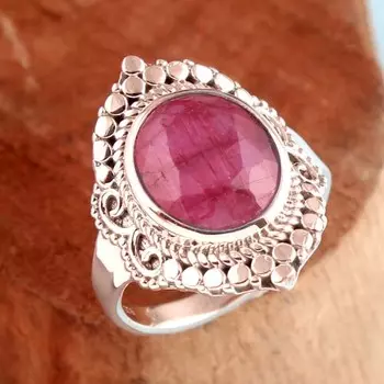 Кольцо с кашмирским рубином, серебряные украшения с подвесками, эффектные украшения, серебряные украшения 4 красный