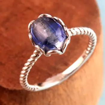 Кольцо с кианитом, эффектные украшения, кольцо ручной работы, серебряные украшения, подарки для нее 4 синий