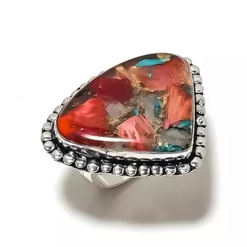 Кольцо с колючей устрица драгоценный камень ручная работа стерлинговое серебро 925 пробы размер 9 v8W31