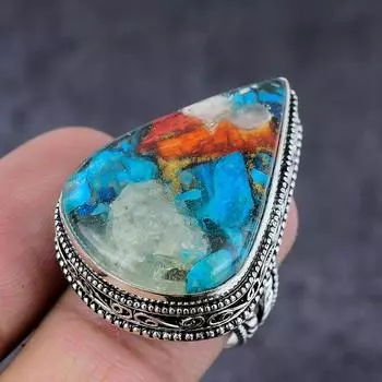 Кольцо с колючей устрица драгоценный камень ручной работы из стерлингового серебра 925 пробы размер 7 L8W52