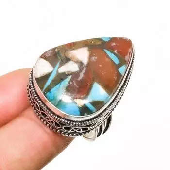 Кольцо с колючей устрицей, драгоценный камень, ручная работа, посеребренное 925 пробы, размер 6,5