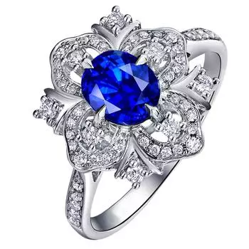 Кольцо с королевским синим сапфиром весом 2 карата, позолоченным 18-каратным синим бриллиантом, роскошное кольцо с цветным драгоценным камнем в форме цветка 10