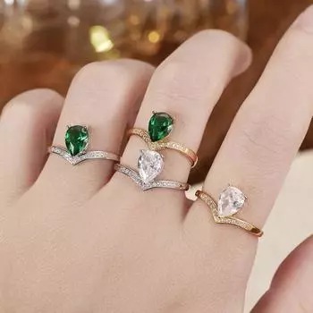 Кольцо с короной из серебра 925 пробы, женское, V-образное, с цирконием, регулируемое, литературное и ретро-украшение, ювелирное изделие с зеленым бриллиантом Opening adjustable