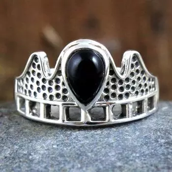 Кольцо с короной, Женские украшения, Ювелирные изделия с драгоценными камнями, Кольцо ручной работы, Массивные украшения, Кольцо с черным ониксом 4 чёрный