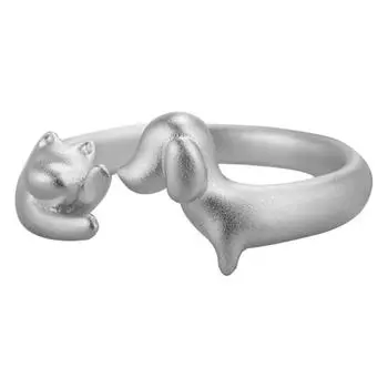 Кольцо с кошкой и собакой, регулируемое, из сплава, открытое кольцо, памятное кольцо для питомца, кольцо-объятие с кошачьей и собачьей лапой, ювелирный подарок для любителей питомцев серебряный
